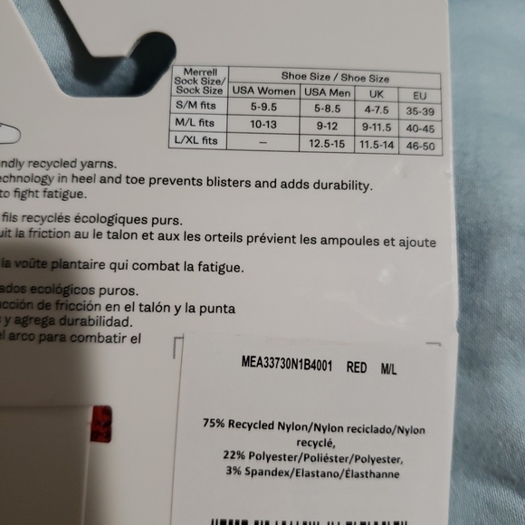 COPY - NWT Merrel Trail Runner Lightweight Sock 1 Pair Size M/L Red / Blue - Picture 3 of 4